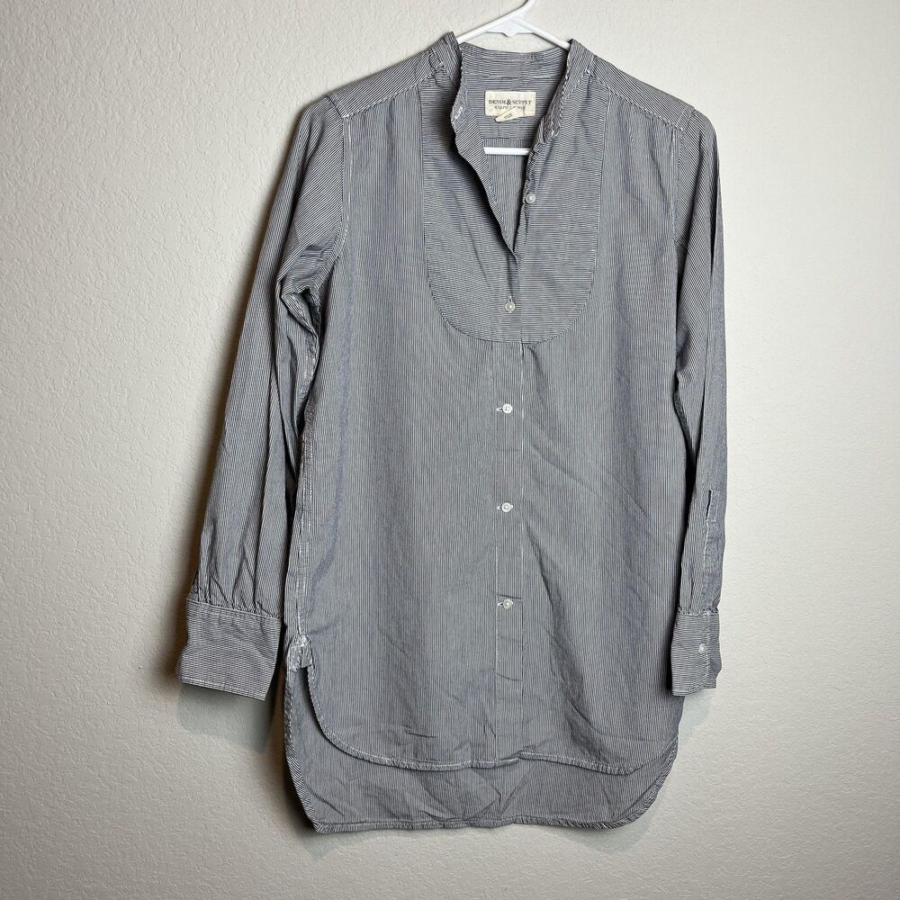 Denim & Supply Ralph Lauren Blouse Womens XS Gray Striped Henley Tunic Top